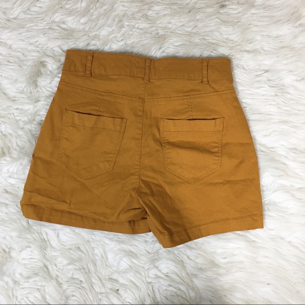 Button Fly High Rise Mustard Shorts - Picture 4 of 4